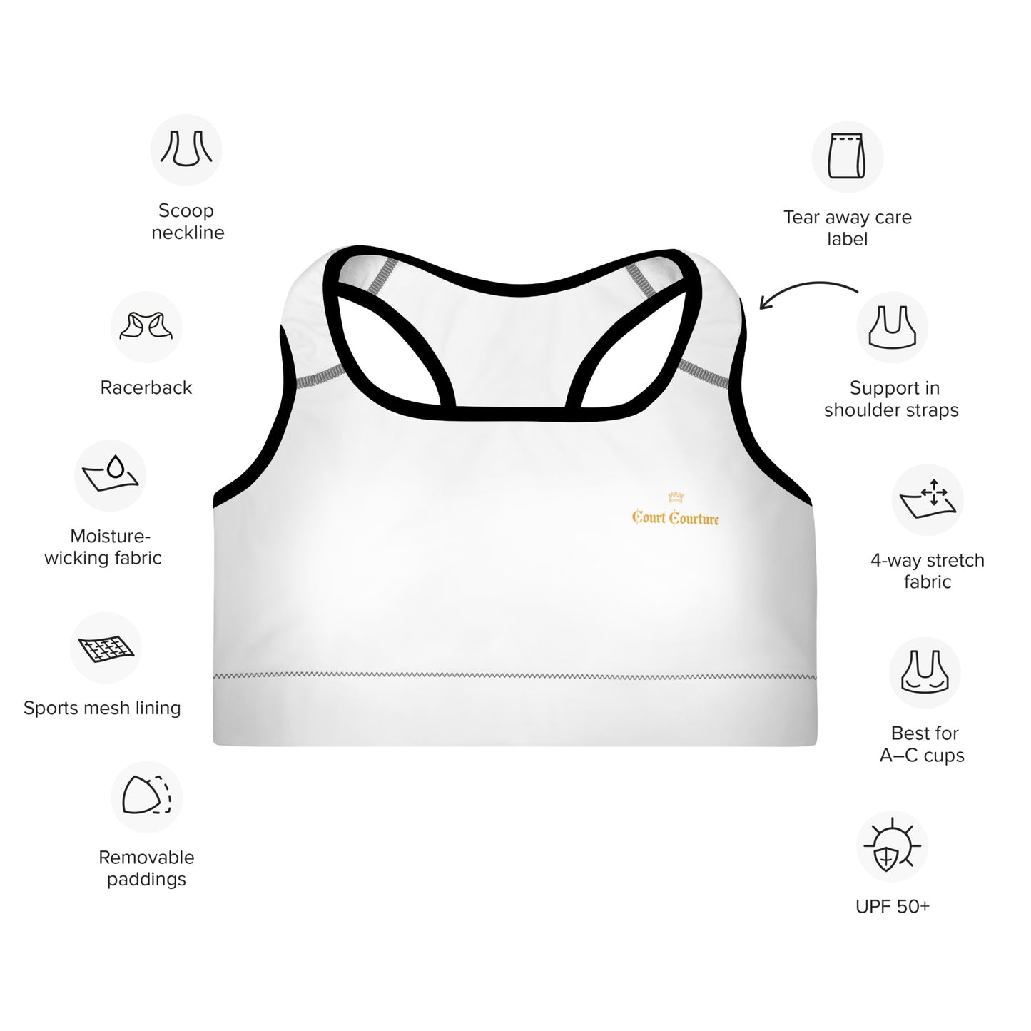 Court Courture - Pickleball , Tennis and other Court Enthusiasts - Padded Sports Bra