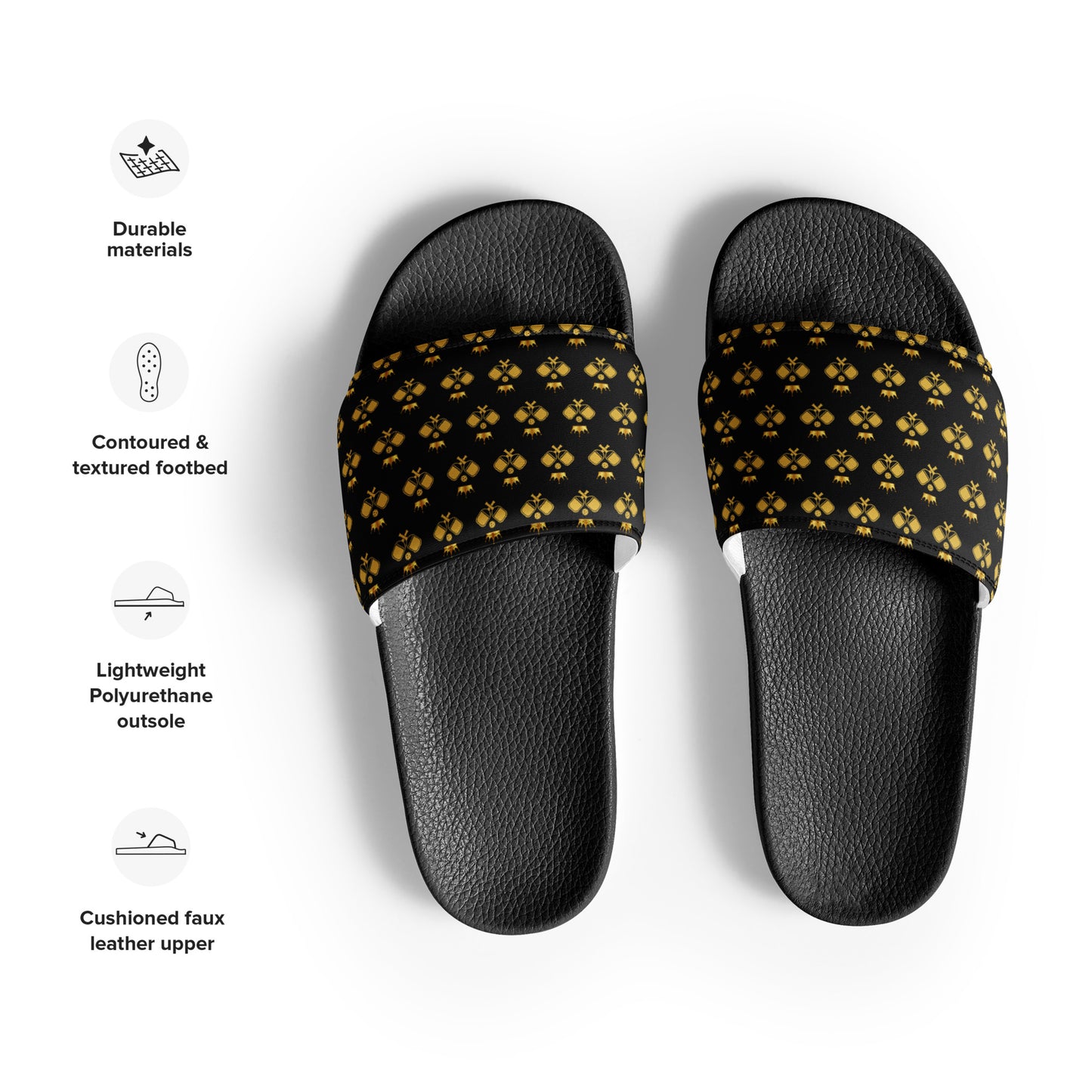 Pickleball Court Courture Men's Slides with Gold Crowns