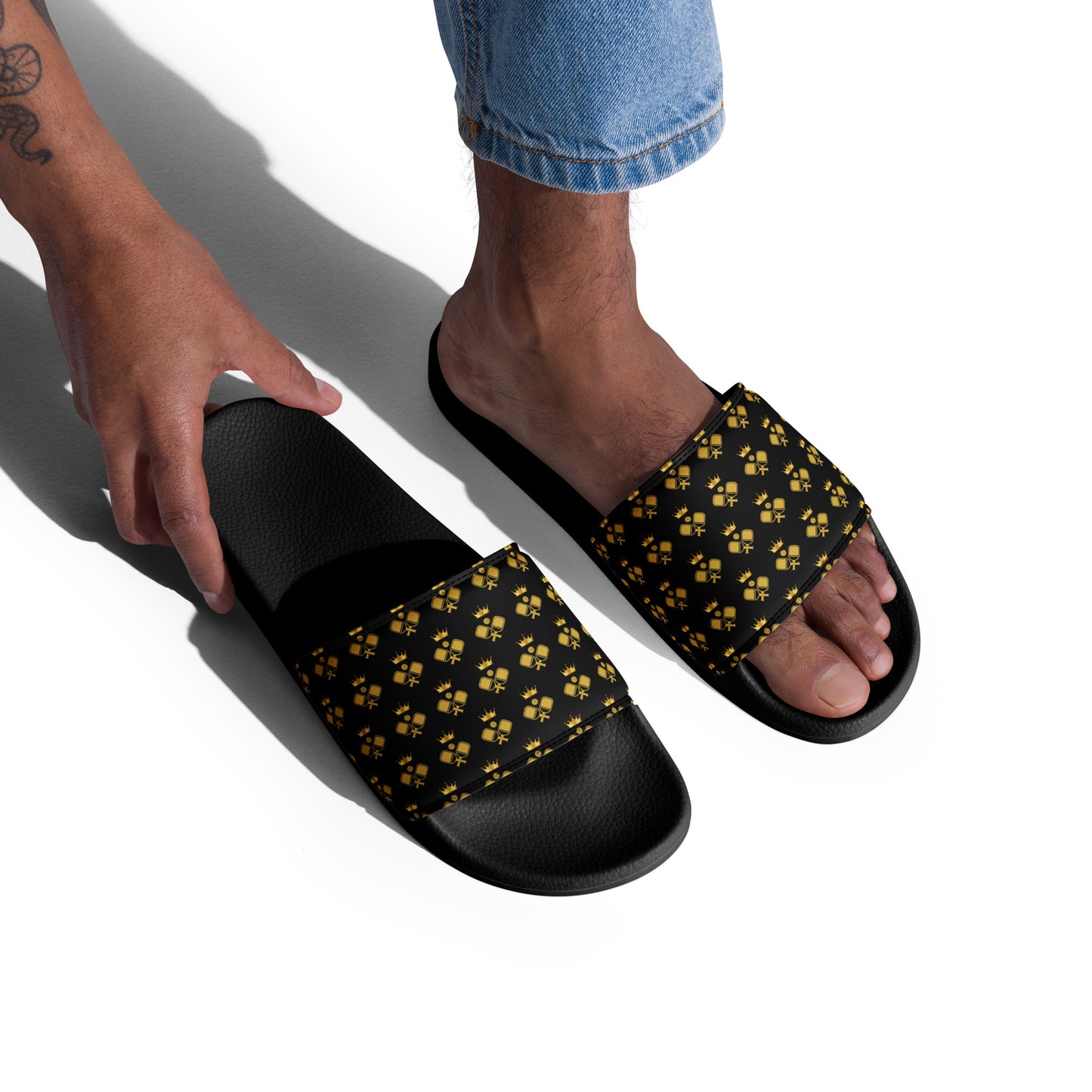 Pickleball Court Courture Men's Slides with Gold Crowns