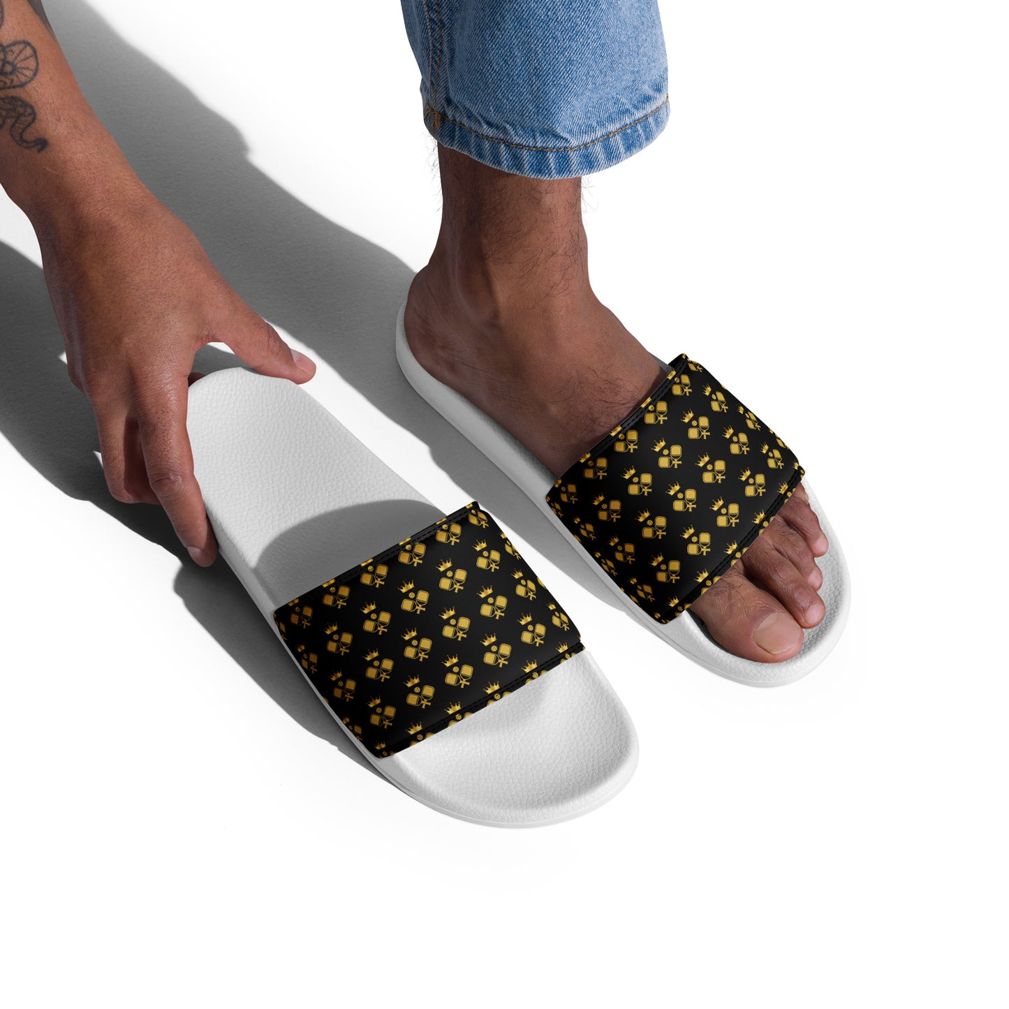 Pickleball Court Courture Men's Slides with Gold Crowns