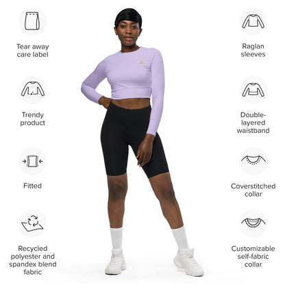 Lilac Regal Pickleball & Crown Emblem Recycled Long-Sleeve Crop Top: Eco-Luxe Athletic Elegance