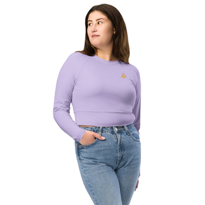 Lilac Regal Pickleball & Crown Emblem Recycled Long-Sleeve Crop Top: Eco-Luxe Athletic Elegance