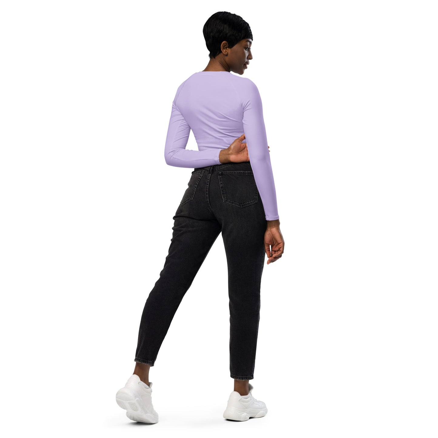 Lilac Regal Pickleball & Crown Emblem Recycled Long-Sleeve Crop Top: Eco-Luxe Athletic Elegance