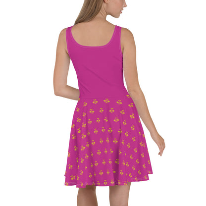Court Couture Royal Pickleball Embrace: Pink Skater Dress with Gold Emblems | Elegant, Comfortable, Play-Ready