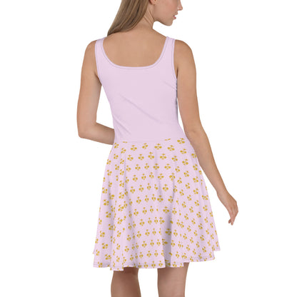 Royal Pickleball Light Pink Skater Dress with Gold Emblems | Elegant, Comfortable, Play-Ready