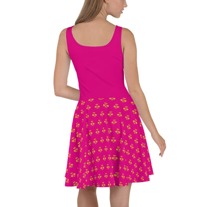 Royal Pickleball Embrace: Pink Skater Dress with Gold Emblems | Elegant, Comfortable, Play-Ready