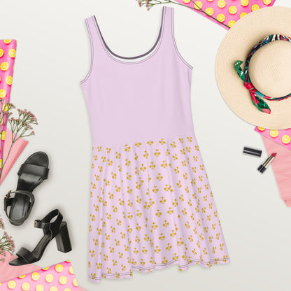 Royal Pickleball Light Pink Skater Dress with Gold Emblems | Elegant, Comfortable, Play-Ready