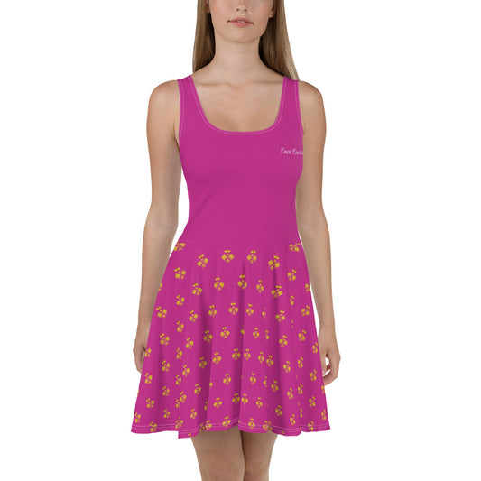 Court Couture Royal Pickleball Embrace: Pink Skater Dress with Gold Emblems | Elegant, Comfortable, Play-Ready