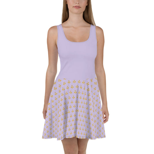 Royal Pickleball Lilac Skater Dress with Gold Emblems | Elegant, Comfortable, Play-Ready