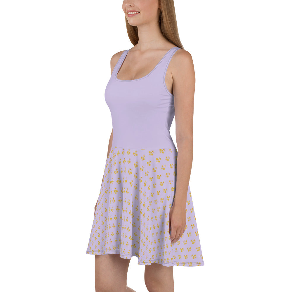 Royal Pickleball Lilac Skater Dress with Gold Emblems | Elegant, Comfortable, Play-Ready