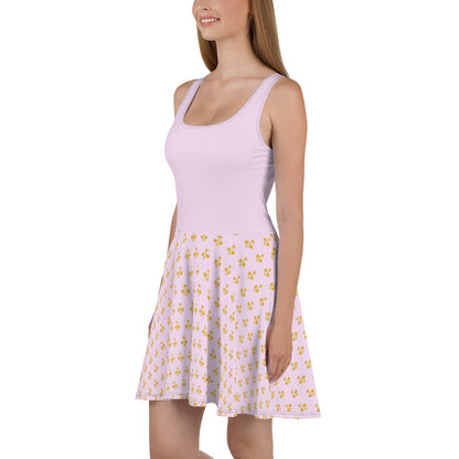 Royal Pickleball Light Pink Skater Dress with Gold Emblems | Elegant, Comfortable, Play-Ready