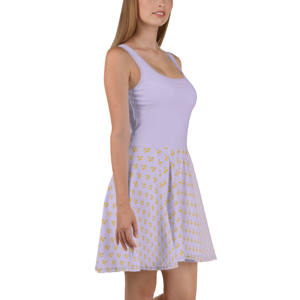 Royal Pickleball Lilac Skater Dress with Gold Emblems | Elegant, Comfortable, Play-Ready