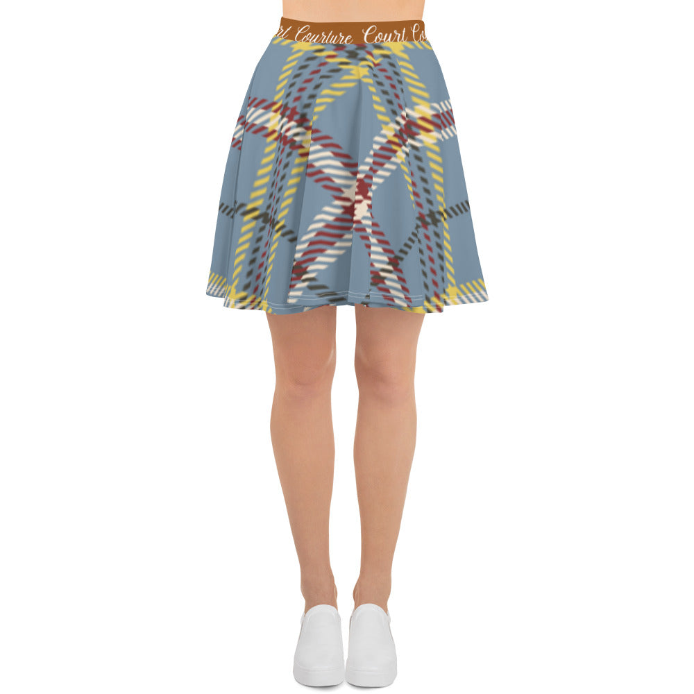 Elegant Vintage Brown & Blue Skater Skirt for Pickleball Enthusiasts | Comfortable & Stylish