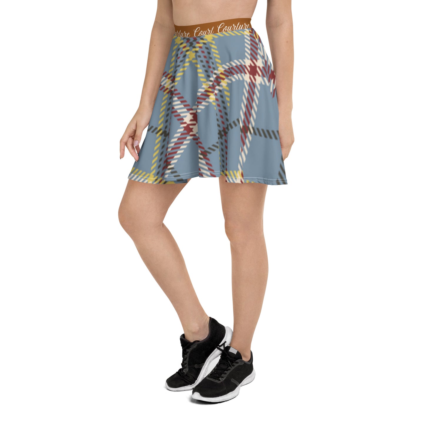 Elegant Vintage Brown & Blue Skater Skirt for Pickleball Enthusiasts | Comfortable & Stylish