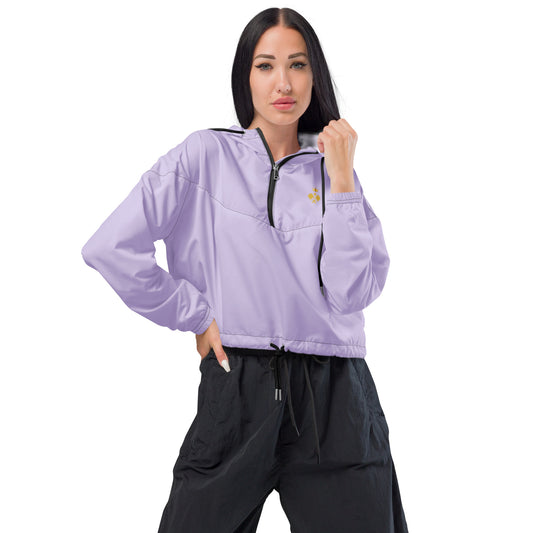 Lilac Royal Pickleball & Crown Gold Emblem Cropped Windbreaker Jacket: Luxury Pickleball Jacket