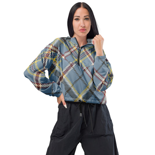 Luxury Vintage Plaid Cropped Windbreaker for Women | Breathable & Water-Resistant, Great for Pickleball