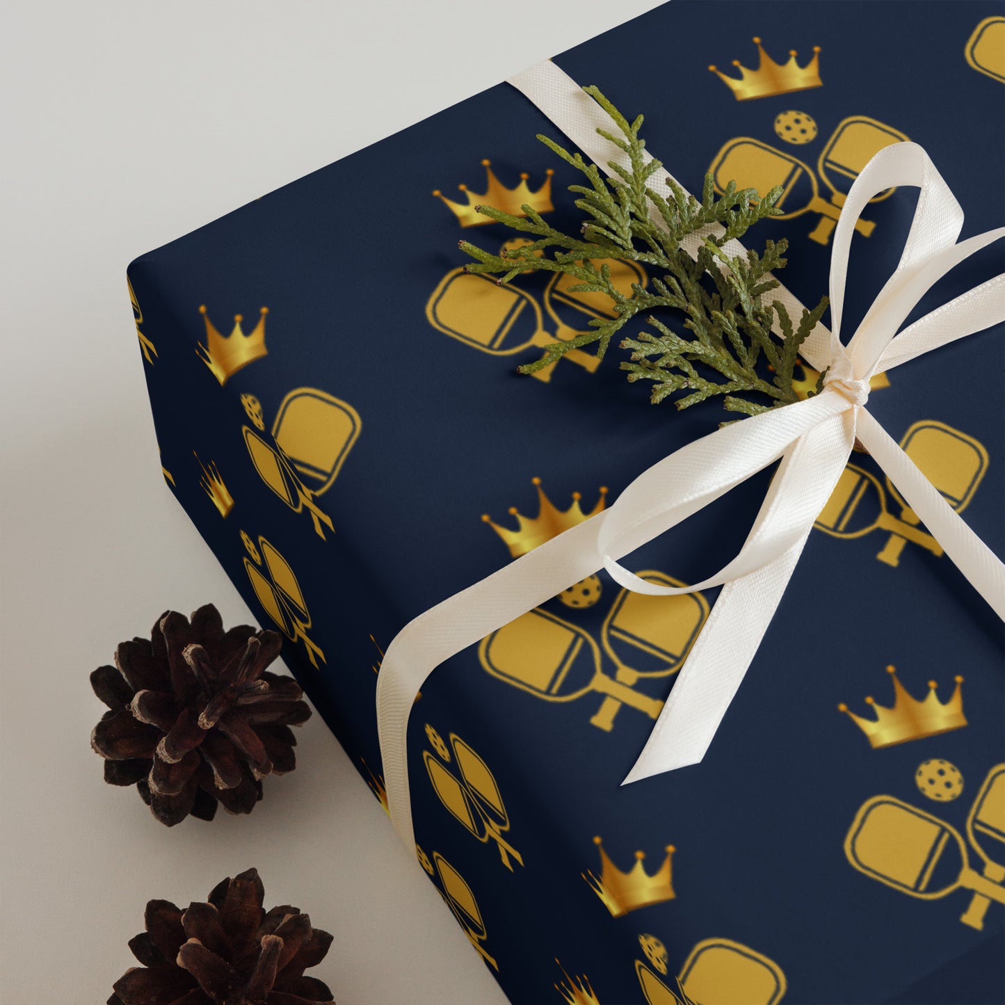 Royal Kings and Queens of Pickleball Royal Gift Wrapping Paper (Set of 3) - Navy & Gold Premium Matte Finish Gift Wrap