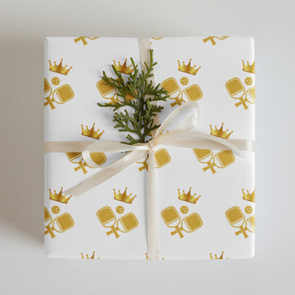 Royal Kings and Queens of Pickleball Royal Gift Wrapping Paper (Set of 3) - White & Gold Premium Matte Finish Gift Wrap