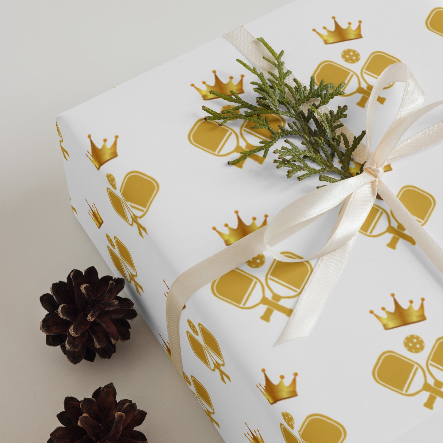 Royal Kings and Queens of Pickleball Royal Gift Wrapping Paper (Set of 3) - White & Gold Premium Matte Finish Gift Wrap