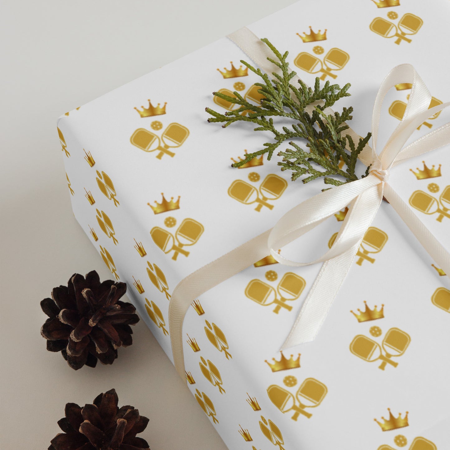 Royal Kings and Queens of Pickleball Royal Gift Wrapping Paper (Set of 3) - White & Gold Premium Matte Finish Gift Wrap