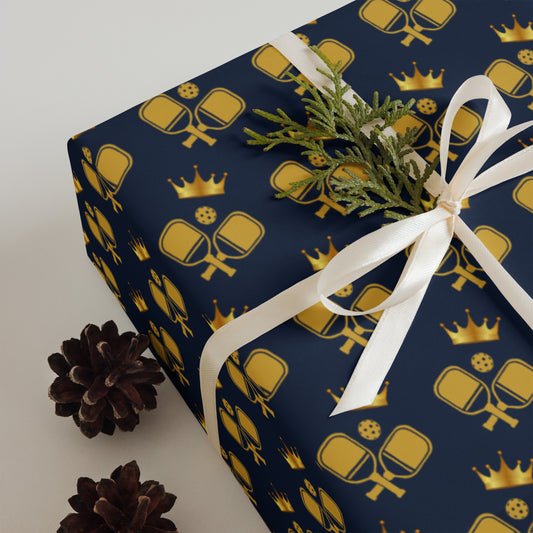 Royal Kings and Queens of Pickleball Royal Gift Wrapping Paper (Set of 3) - Navy & Gold Premium Matte Finish Gift Wrap