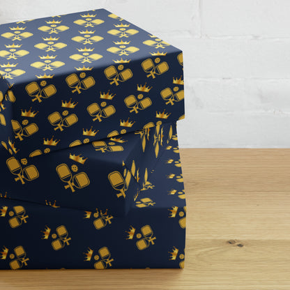 Royal Kings and Queens of Pickleball Royal Gift Wrapping Paper (Set of 3) - Navy & Gold Premium Matte Finish Gift Wrap