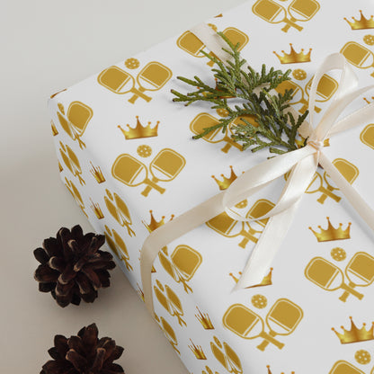 Royal Kings and Queens of Pickleball Royal Gift Wrapping Paper (Set of 3) - White & Gold Premium Matte Finish Gift Wrap