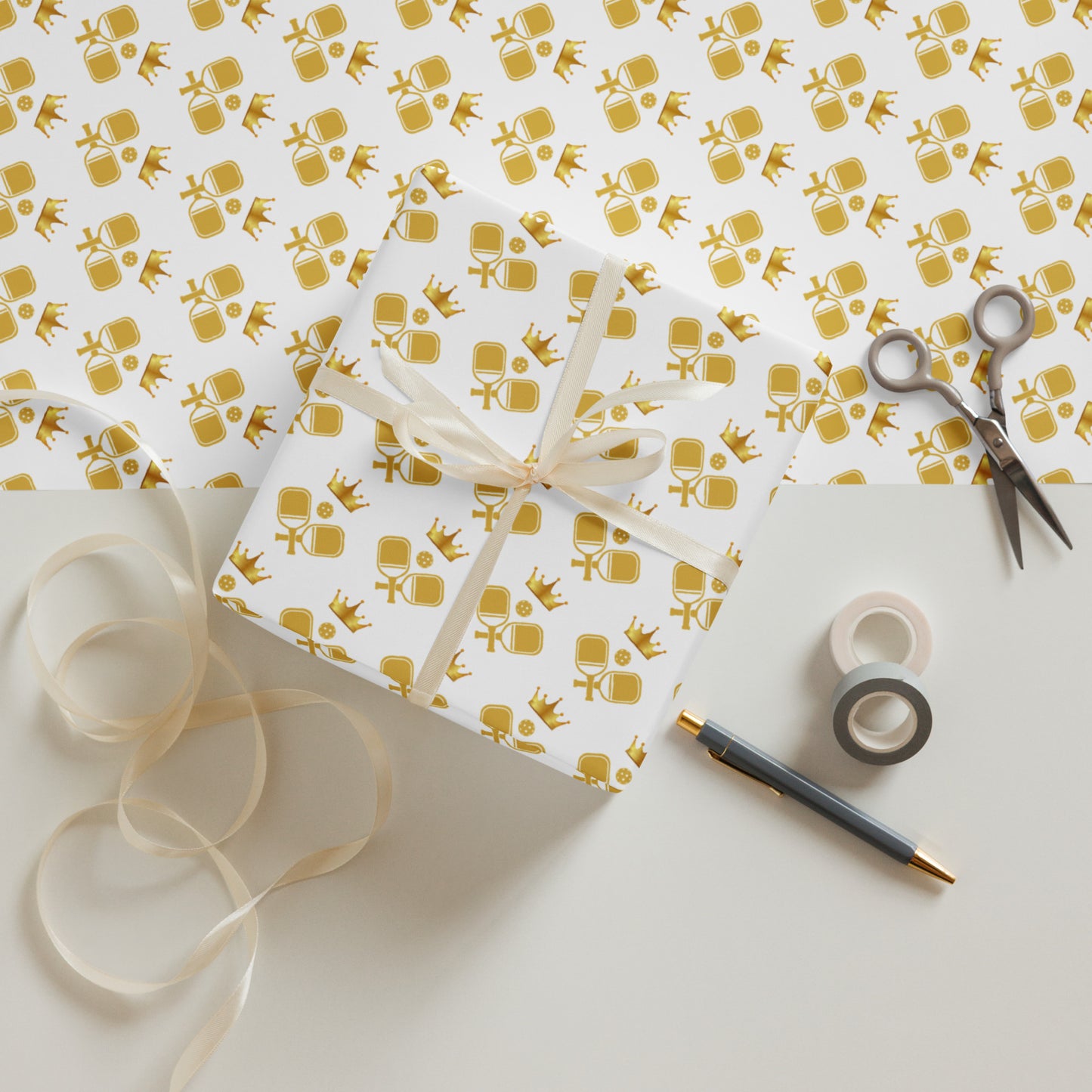 Royal Kings and Queens of Pickleball Royal Gift Wrapping Paper (Set of 3) - White & Gold Premium Matte Finish Gift Wrap